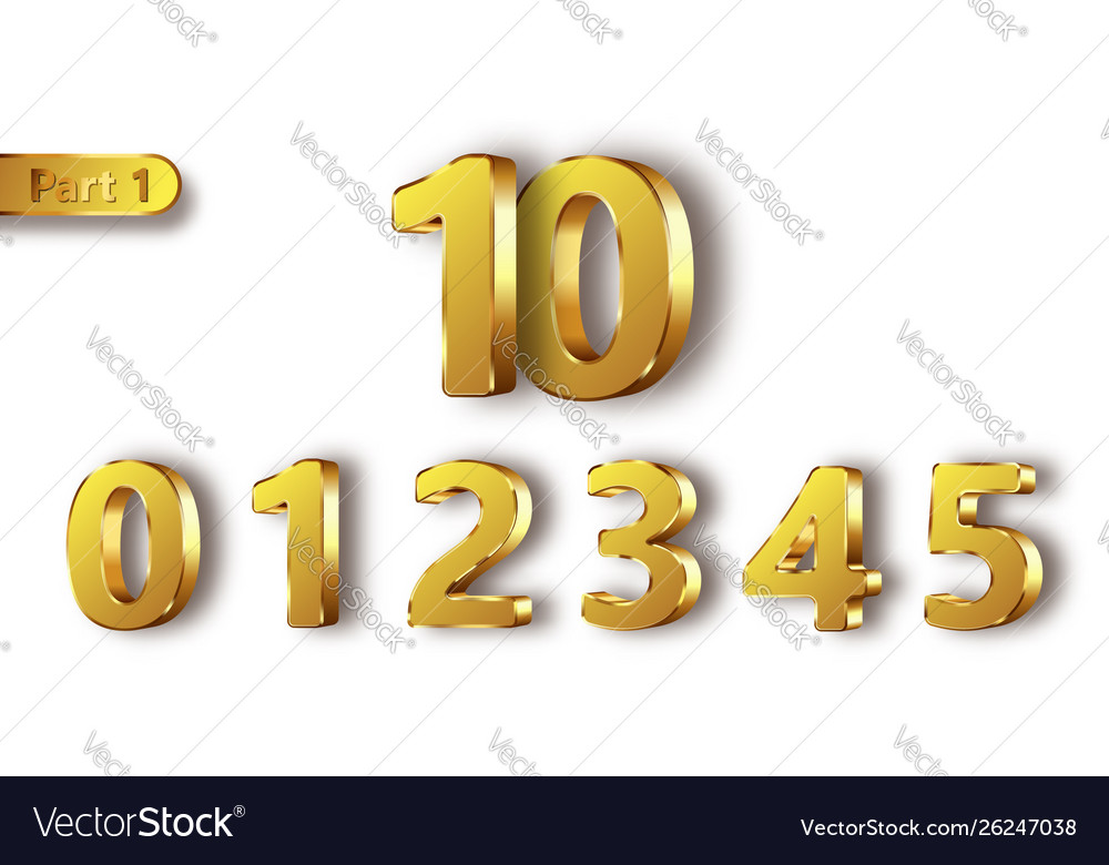 Golden metal numbers realistic vector image Golden metal numbers realistic