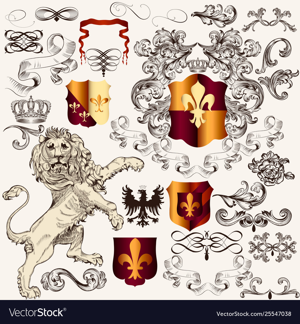 Heraldic set design elements in vintage style Vector Image