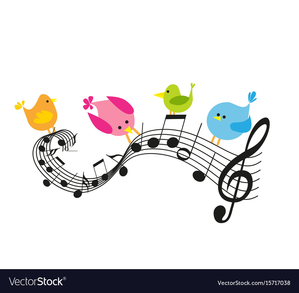 Musical notes with birds Royalty Free Vector Image