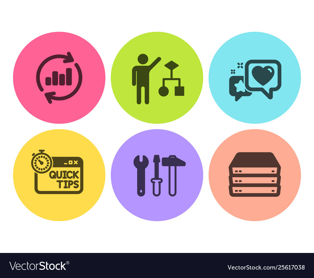 Schnelle Tipps aktualisieren Sie die Daten und spanner tool icons set vector image Schnelle Tipps aktualisieren Sie die Daten und spanner tool icons set
