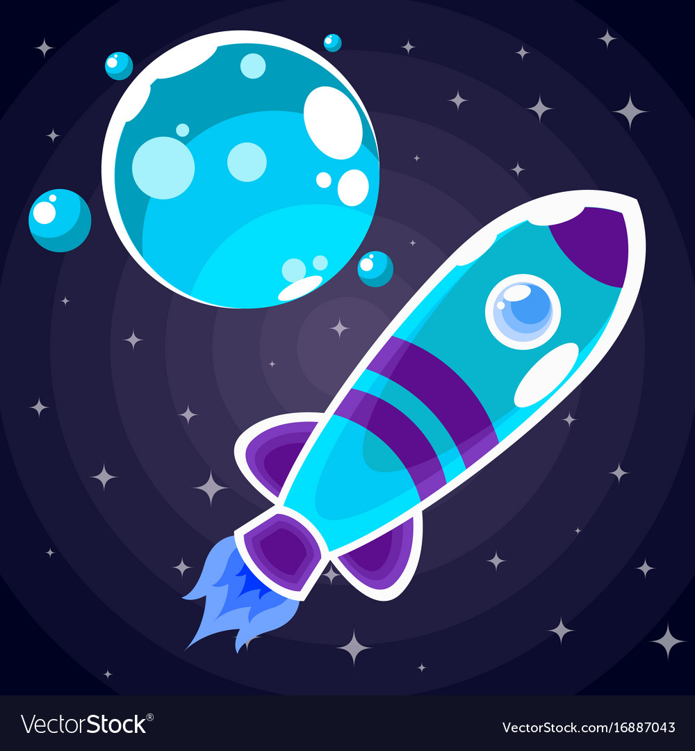 A blue rocket sticker with purple stripes Vector Image