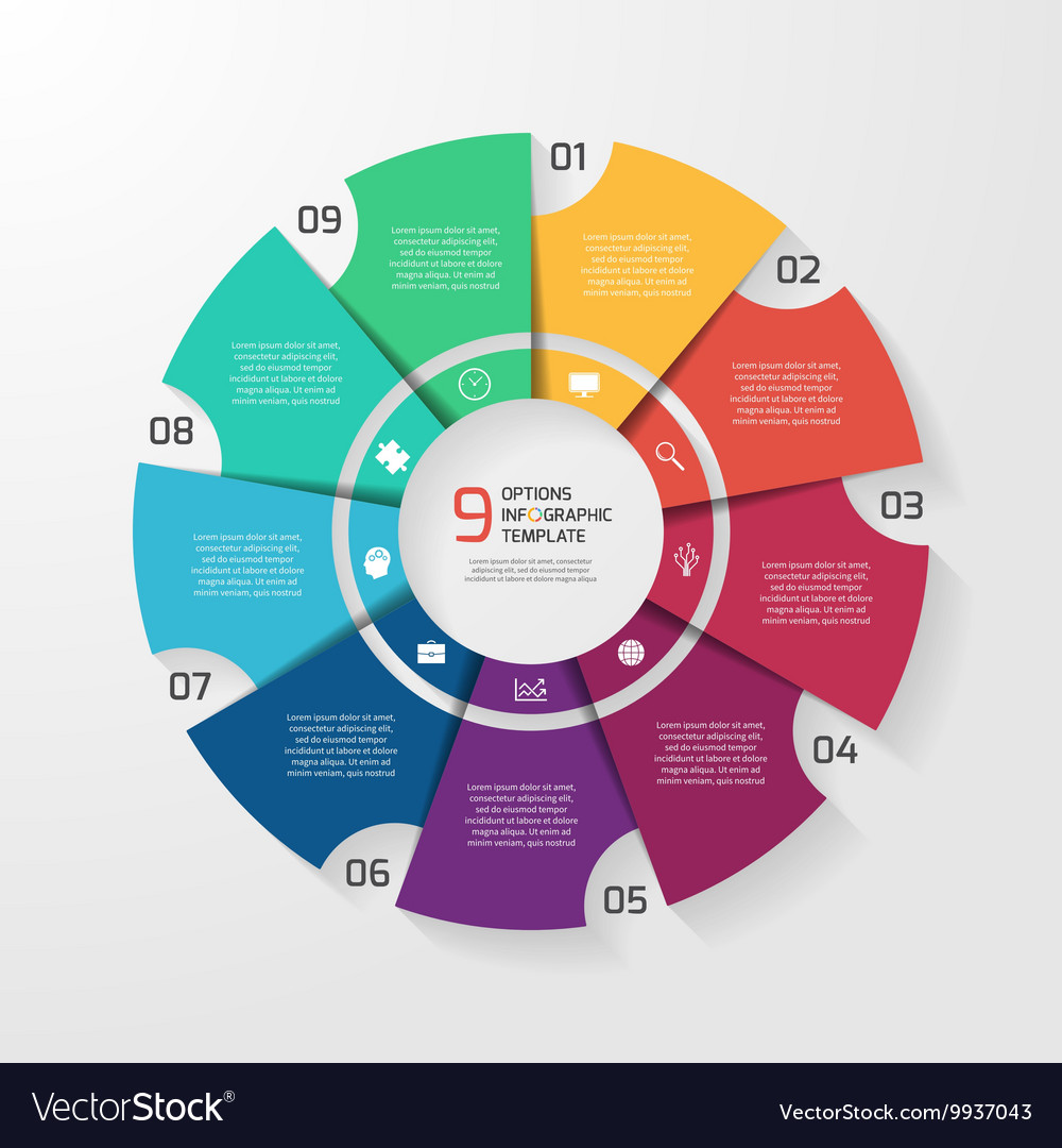 Circle infographic 9 options Royalty Free Vector Image