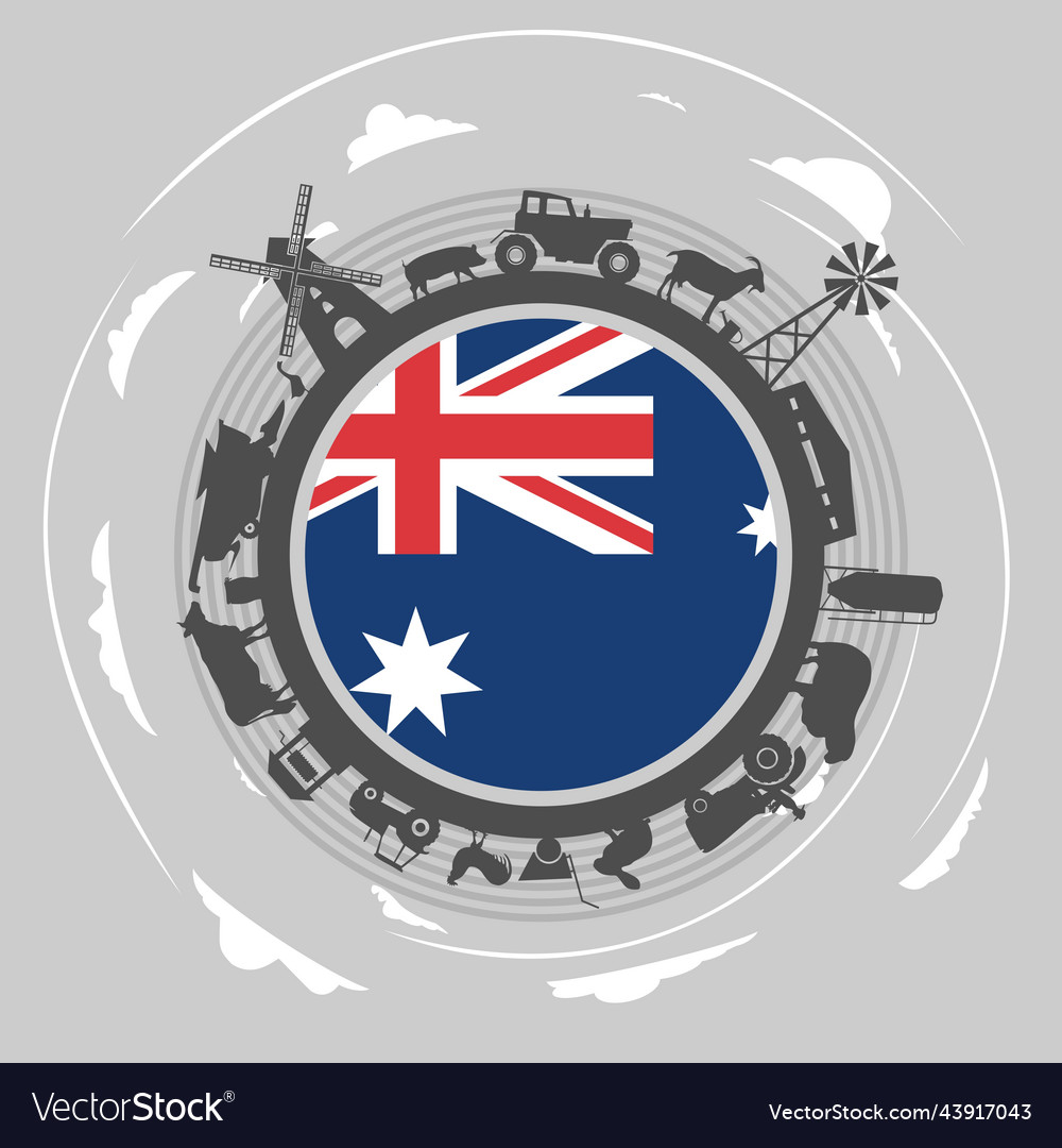 Circle with agricultural icons objects located