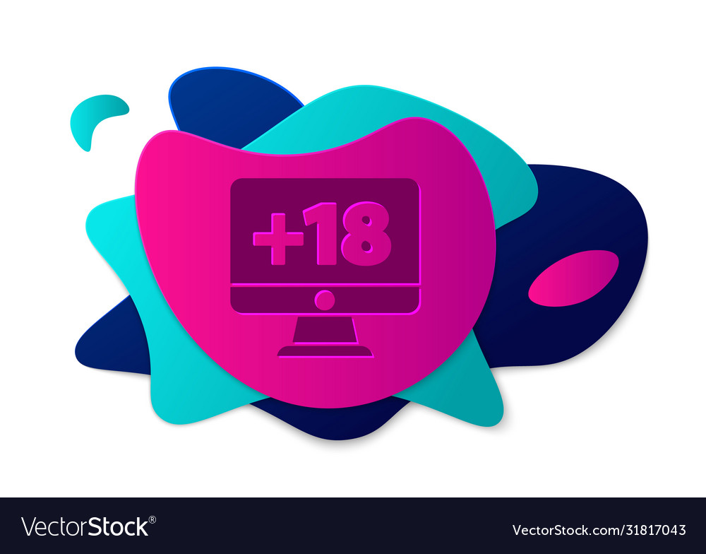 Color computer monitor with 18 plus content icon vector image Color computer monitor with 18 plus content icon