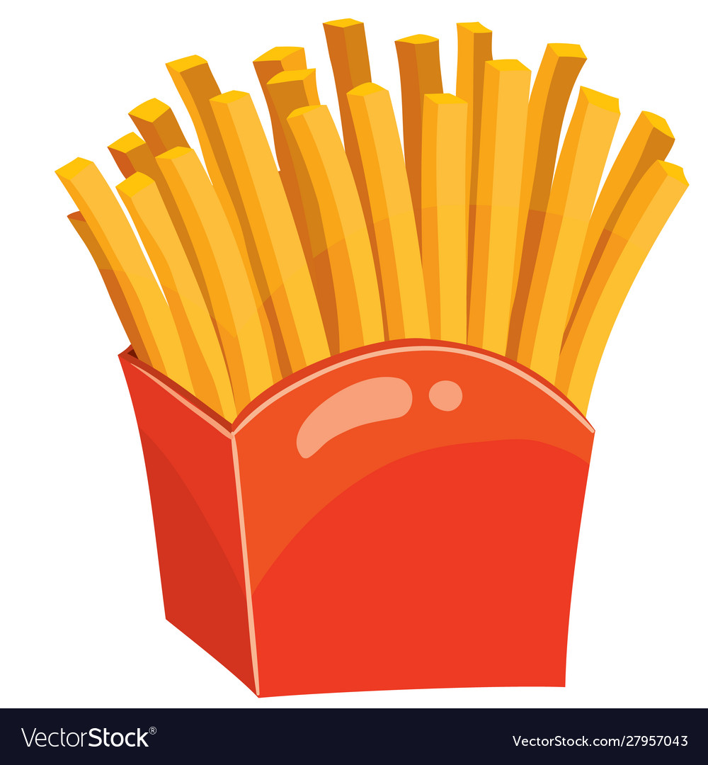 Crispy fries in a red box isolated object vector image Crispy fries in a red box isolated object
