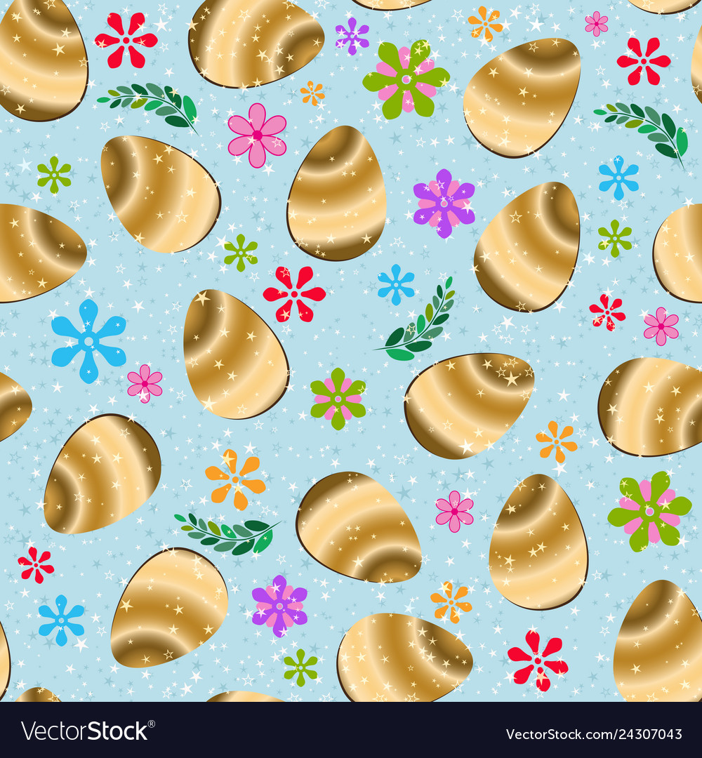 Easter seamless pattern with golden gradient eggs