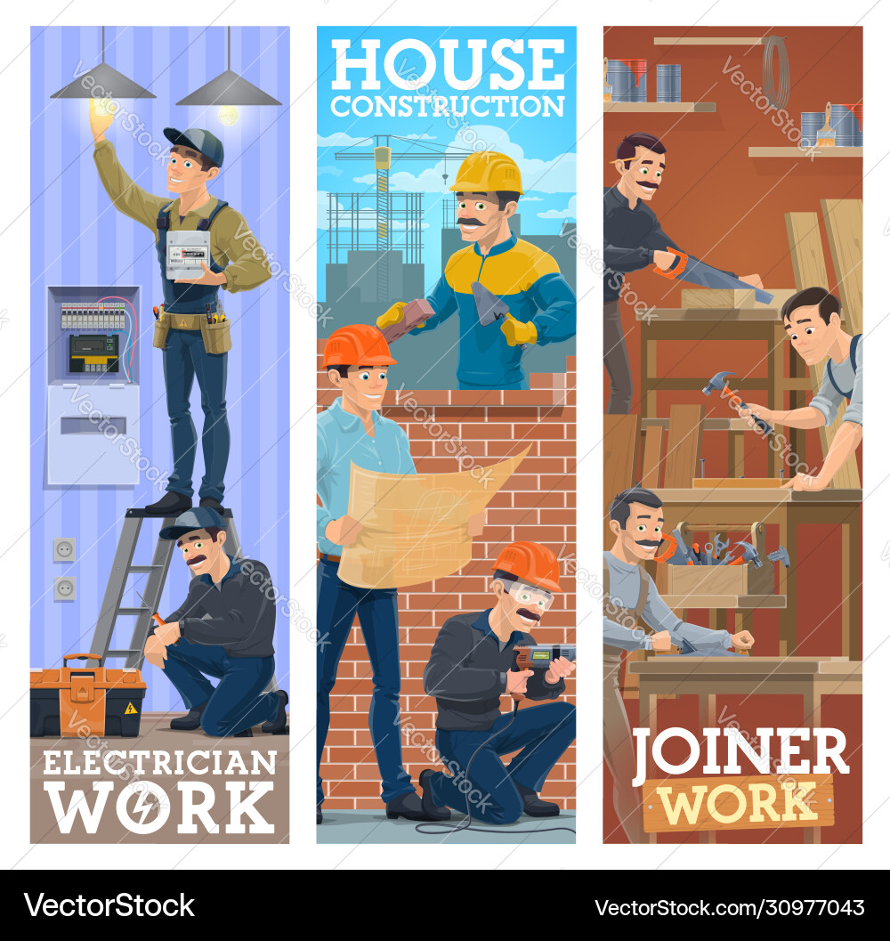Electrician house construction and joiner workers Vector Image