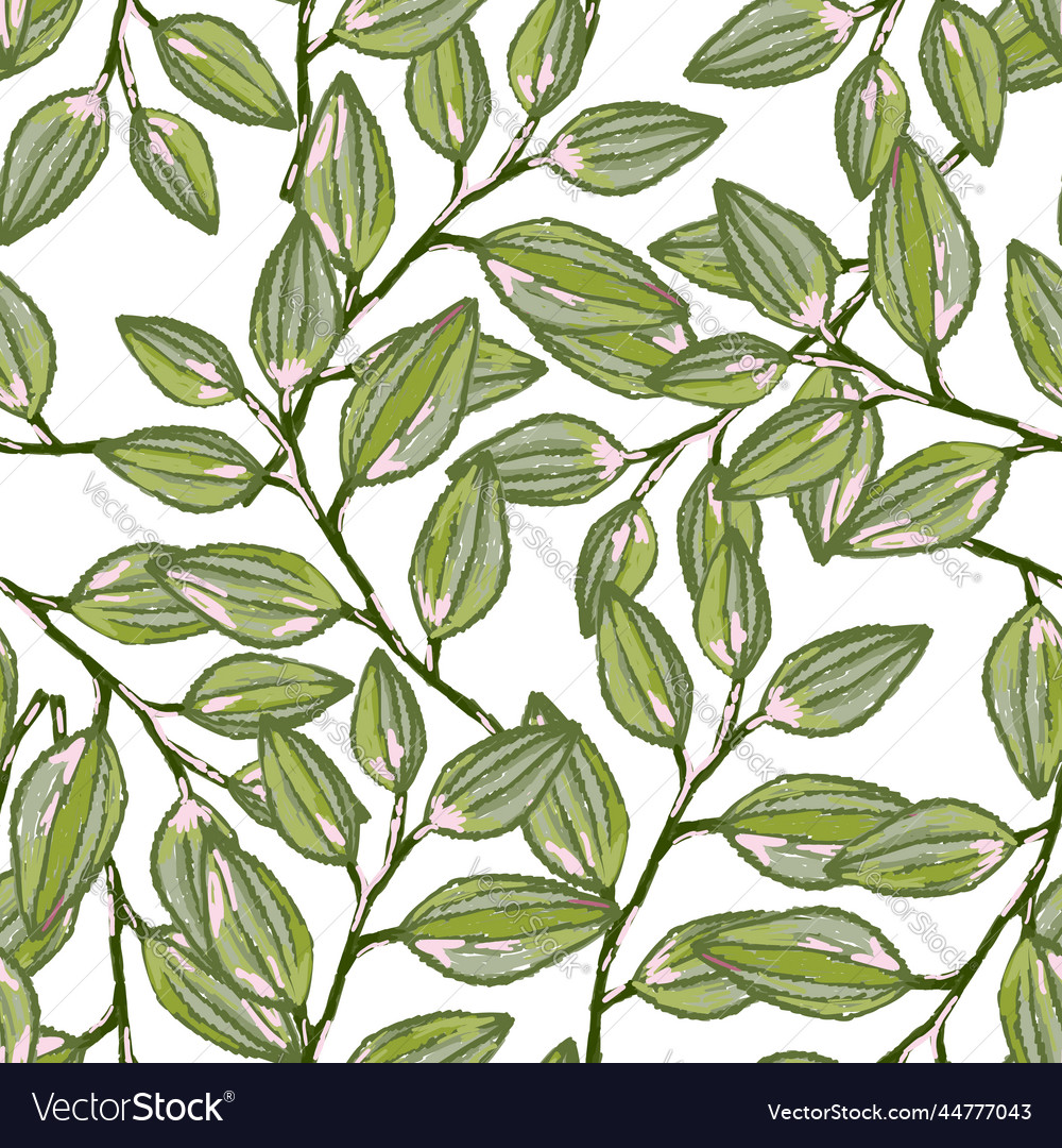 Freehand branches with leaves seamless pattern