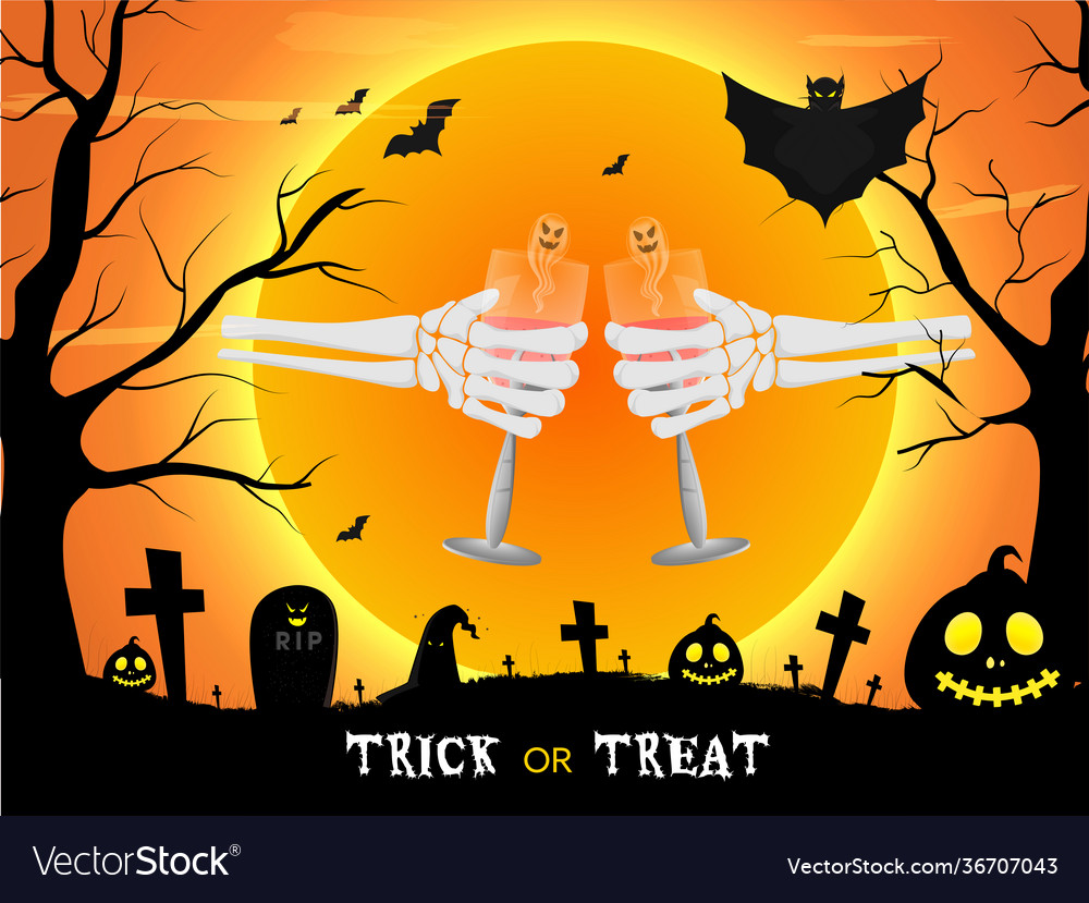 Full moon graveyard view background with bats vector image Full moon graveyard view background with bats