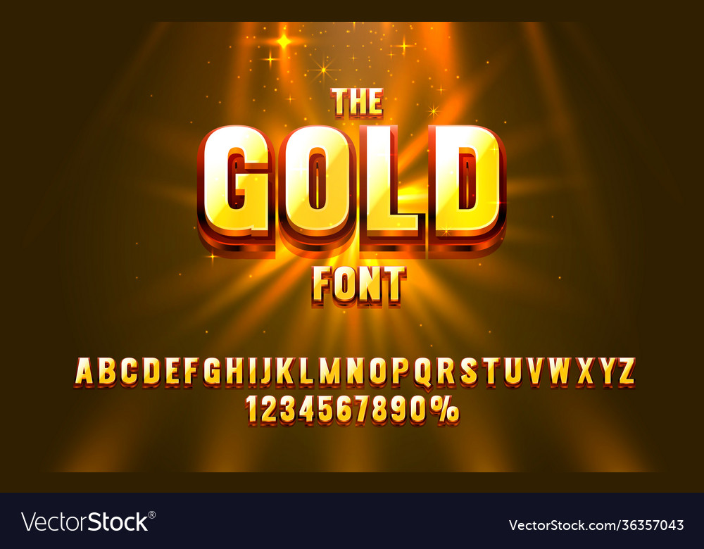 Gold font set collection letters and numbers vector image Gold font set collection letters and numbers