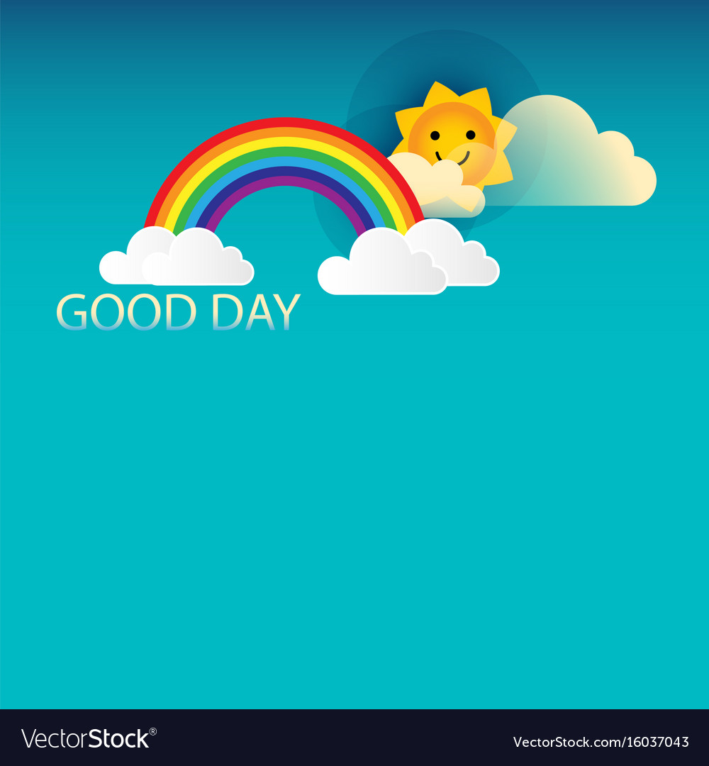 Good day text with rainbow and clouds Royalty Free Vector