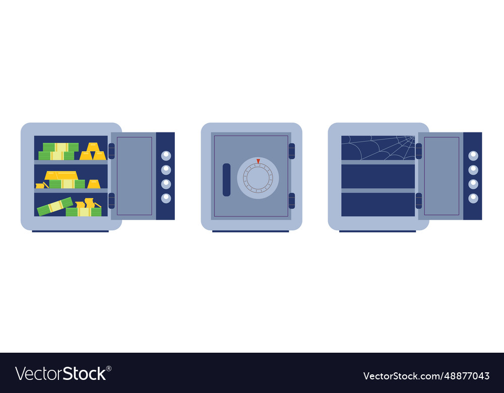 Offene und geschlossene Metallbank sichert leere Strongbox vector image Offene und geschlossene Metallbank sichert leere Strongbox