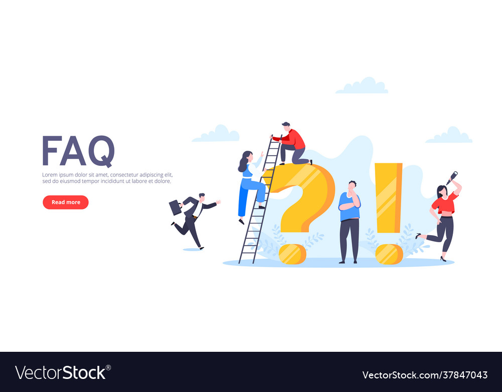 Q and a or faq concept with tiny people characters