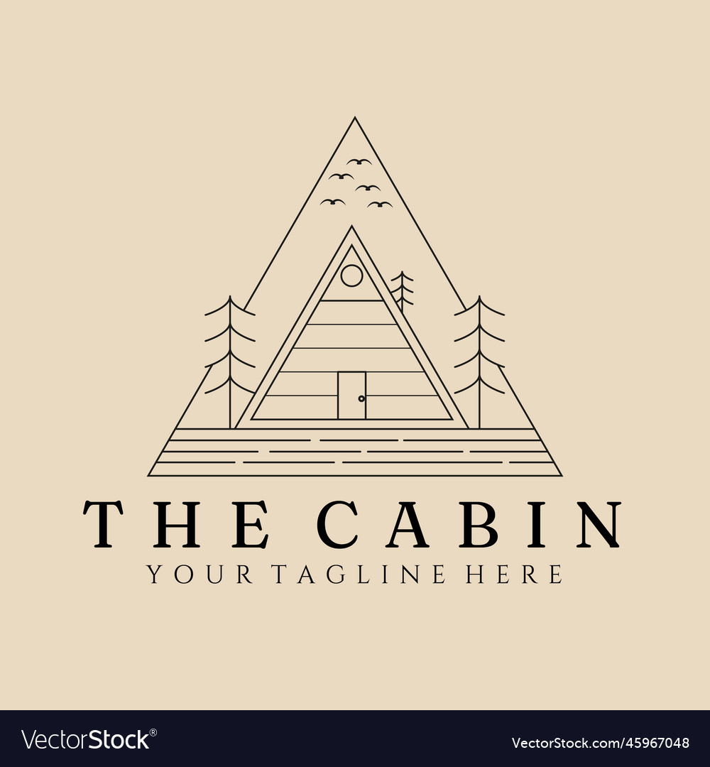 Cabin line art logo icon and symbol with emblem