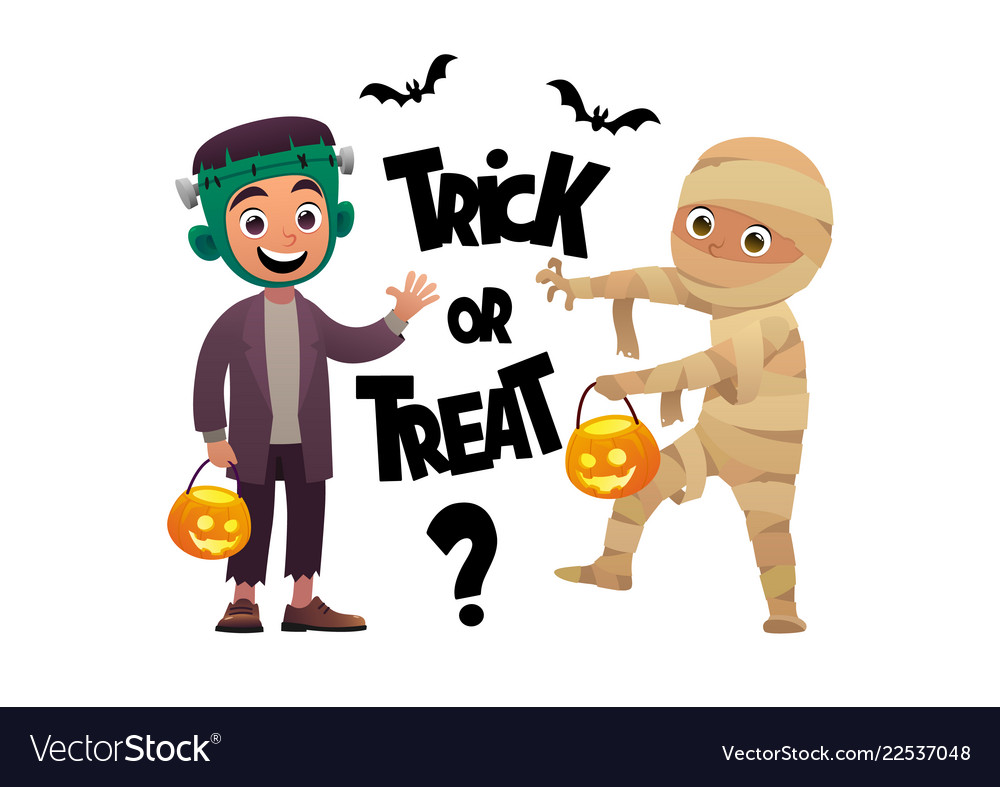 Cartoon children monster and mummy costume trick Vector Image