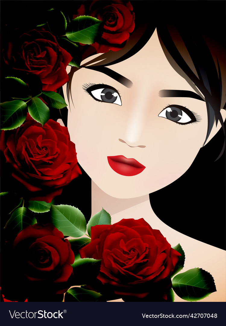 Elegant Woman with Red Roses