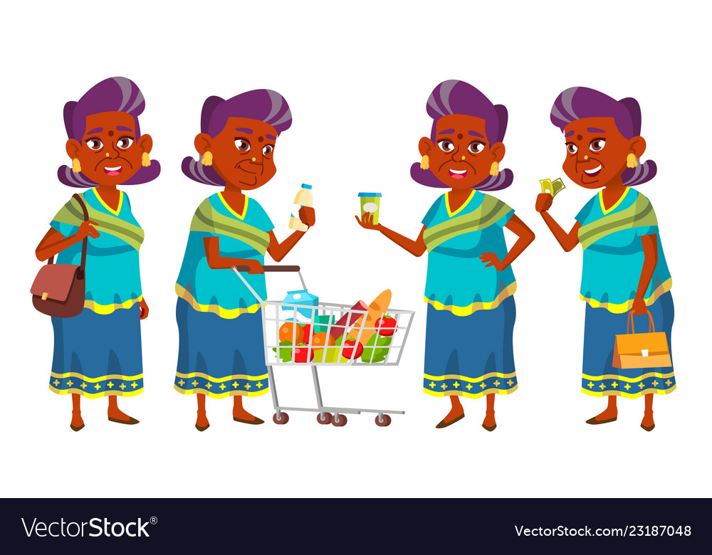 Indian old woman shopping elderly people vector image Indian old woman shopping elderly people