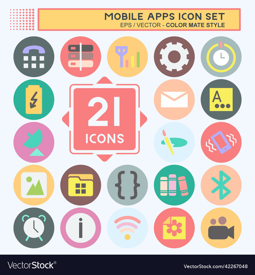 Mobile apps icon set suitable for web interface vector image Mobile apps icon set suitable for web interface
