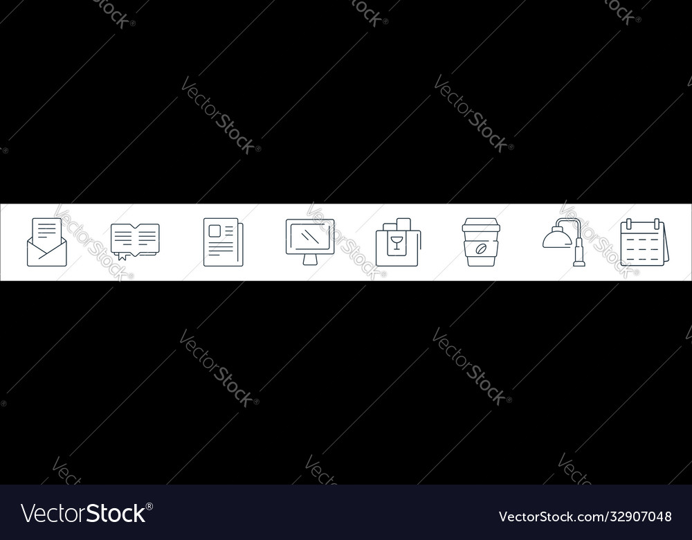 Office items line icons linear set quality vector image Office items line icons linear set quality