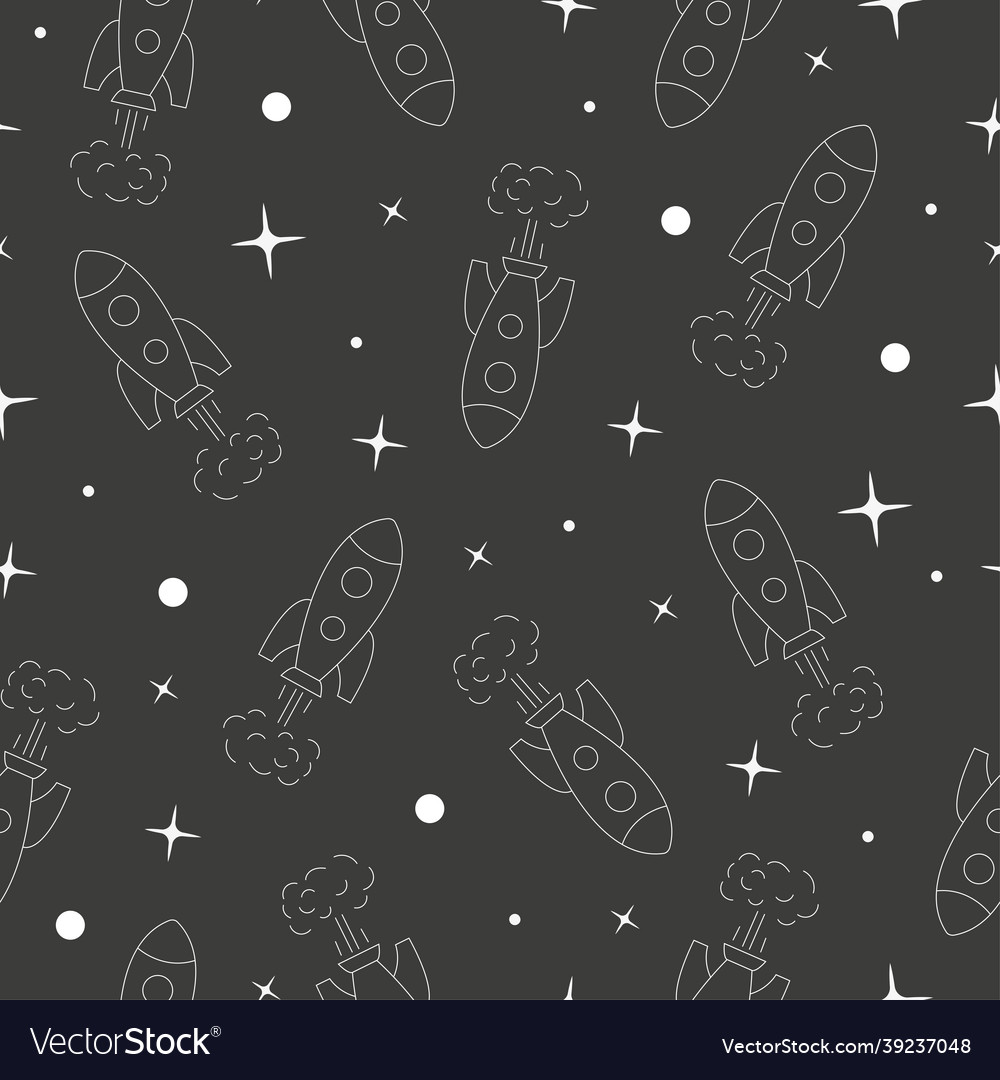 Outline rocket in space seamless pattern vector image Outline rocket in space seamless pattern