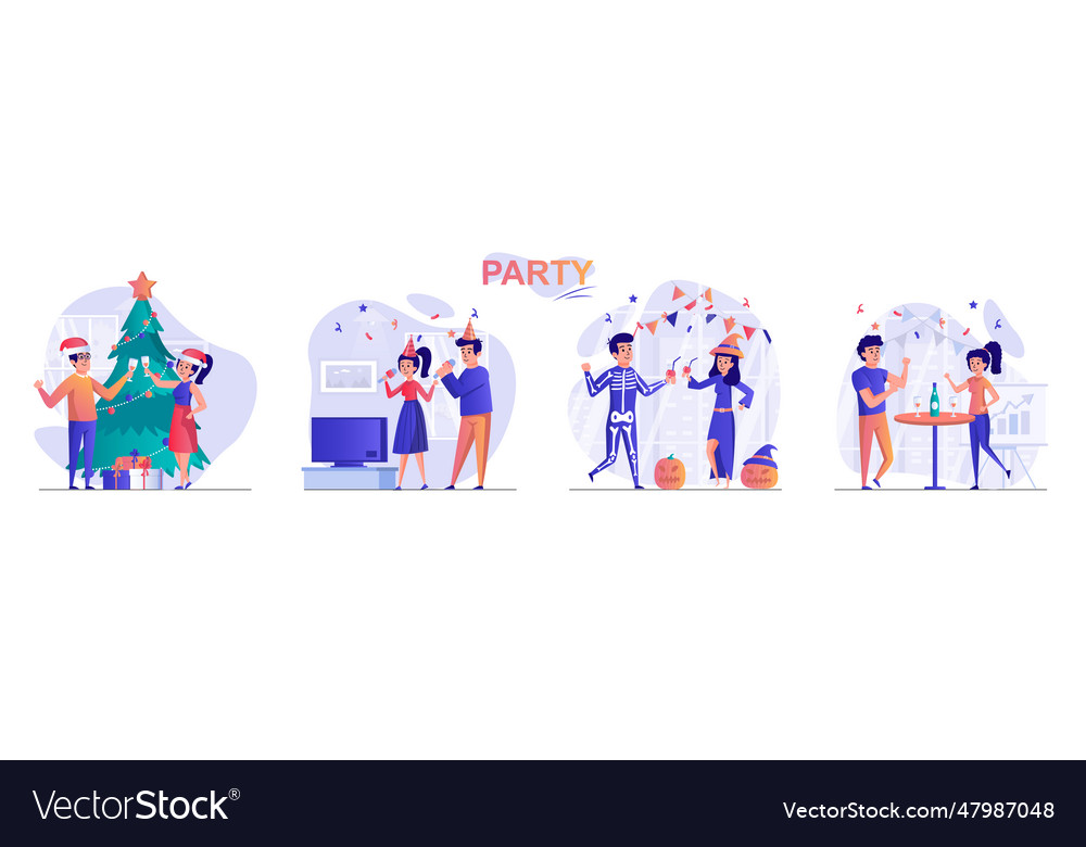 Party concept scenes set couple celebrating Vector Image