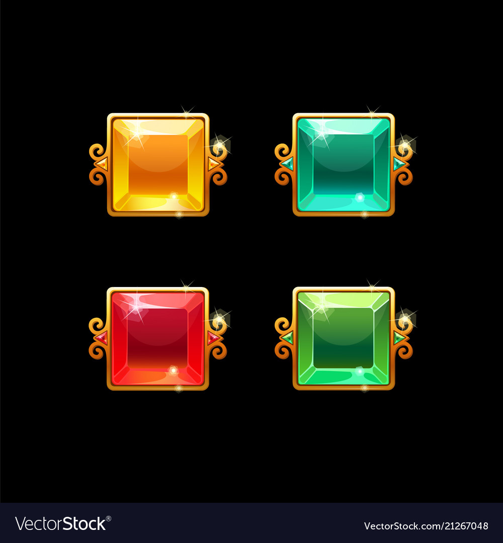 Set colorful square buttons with golden border