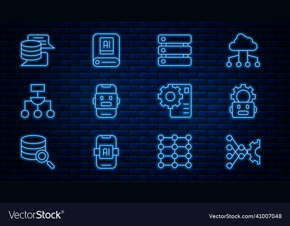 Set line neural network robot setting server vector image Set line neural network robot setting server