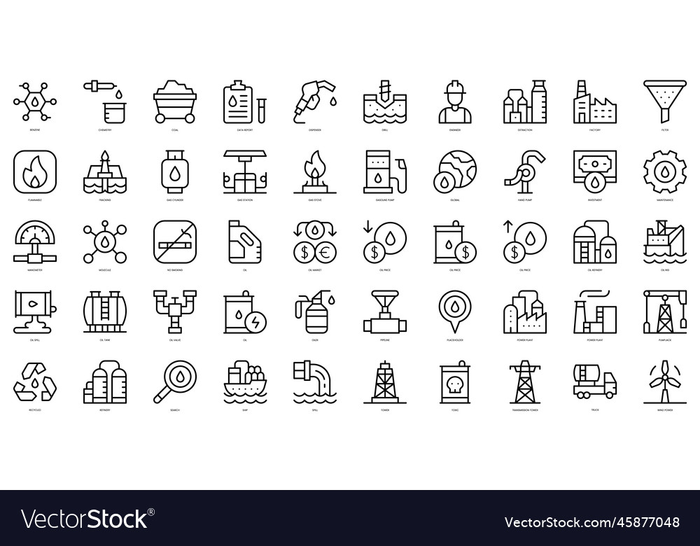 Set of thin line oil and gas industry icons Vector Image