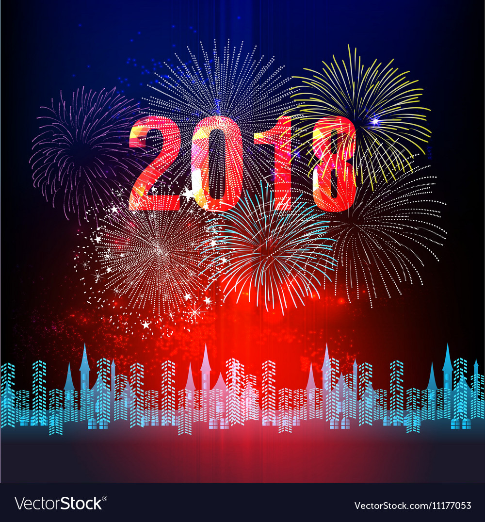 Colorful fireworks happy new year 2018 t Vector Image