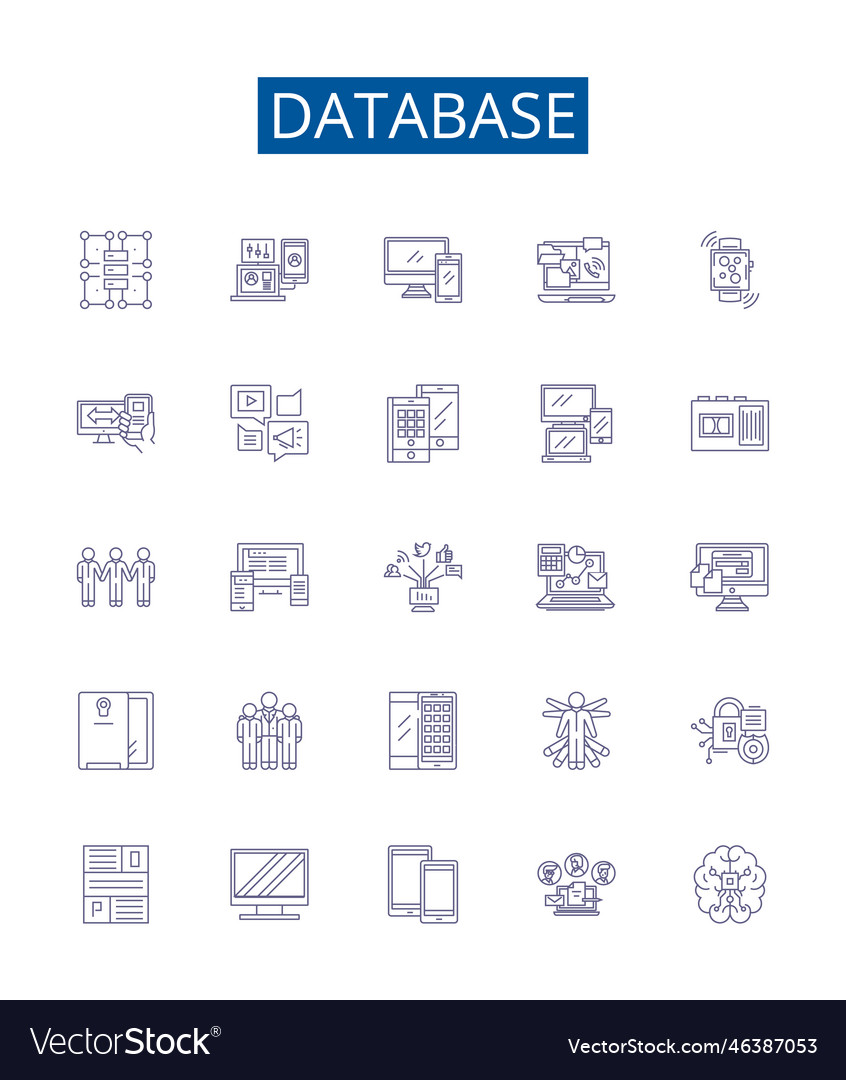 Database line icons signs set design collection vector image Database line icons signs set design collection