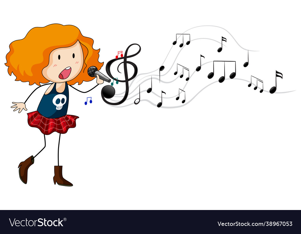 Doodle Cartoon Character A Singer Girl Singing Vector Image