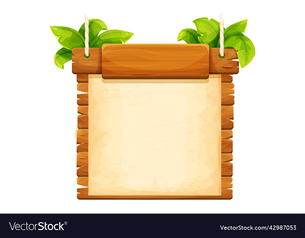 Jungle frame with wooden planks old paper rope Vector Image