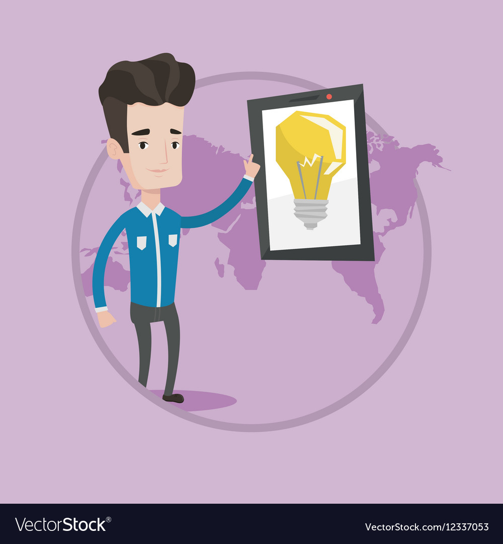 Man pointing at big tablet computer