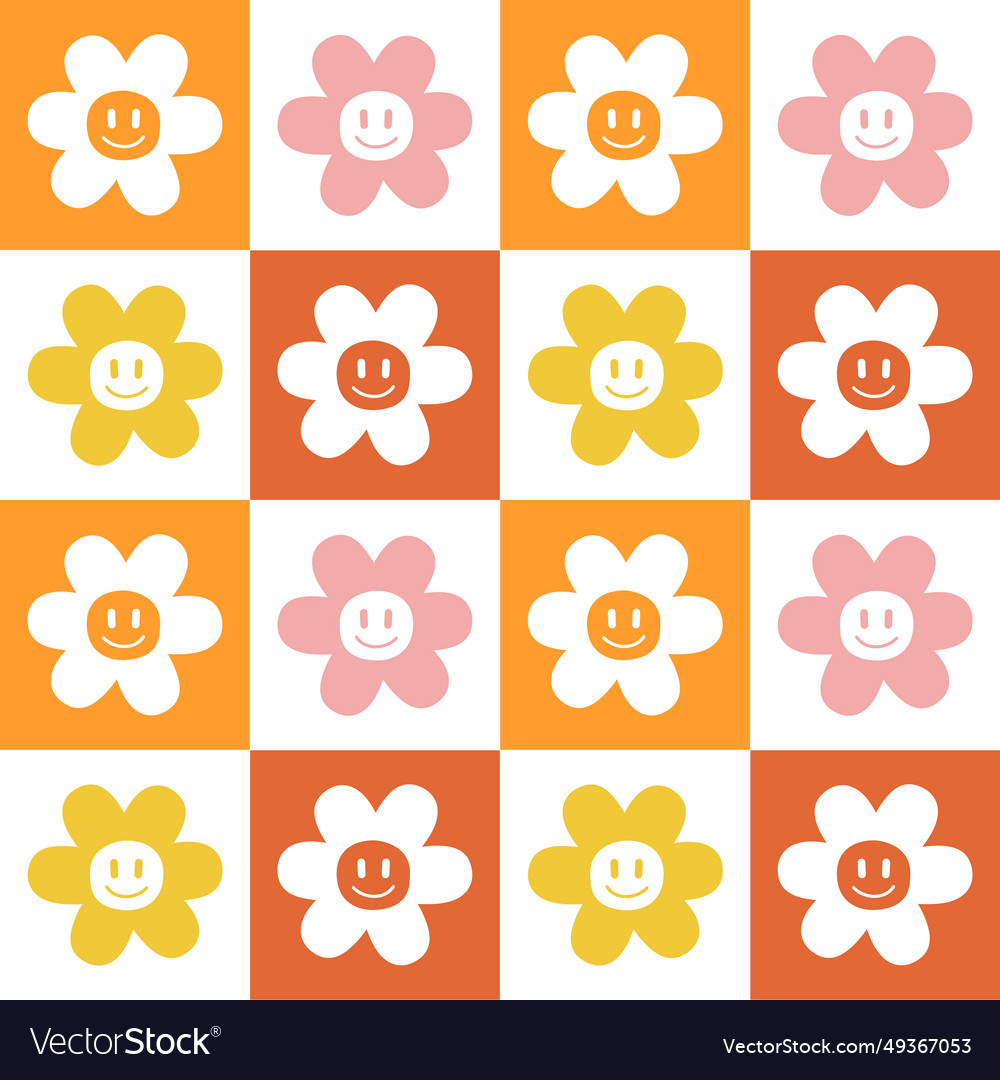 Seamless pattern of flowers on chessboard Vector Image Seamless pattern of flowers on chessboard