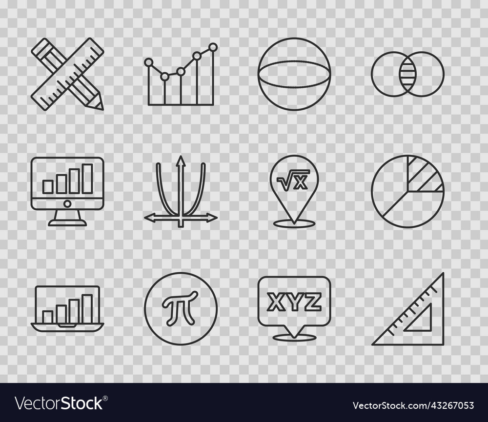 Set Zeile Laptop mit Diagramm-Diagramm dreieckige Herrscher vector image Set Zeile Laptop mit Diagramm-Diagramm dreieckige Herrscher