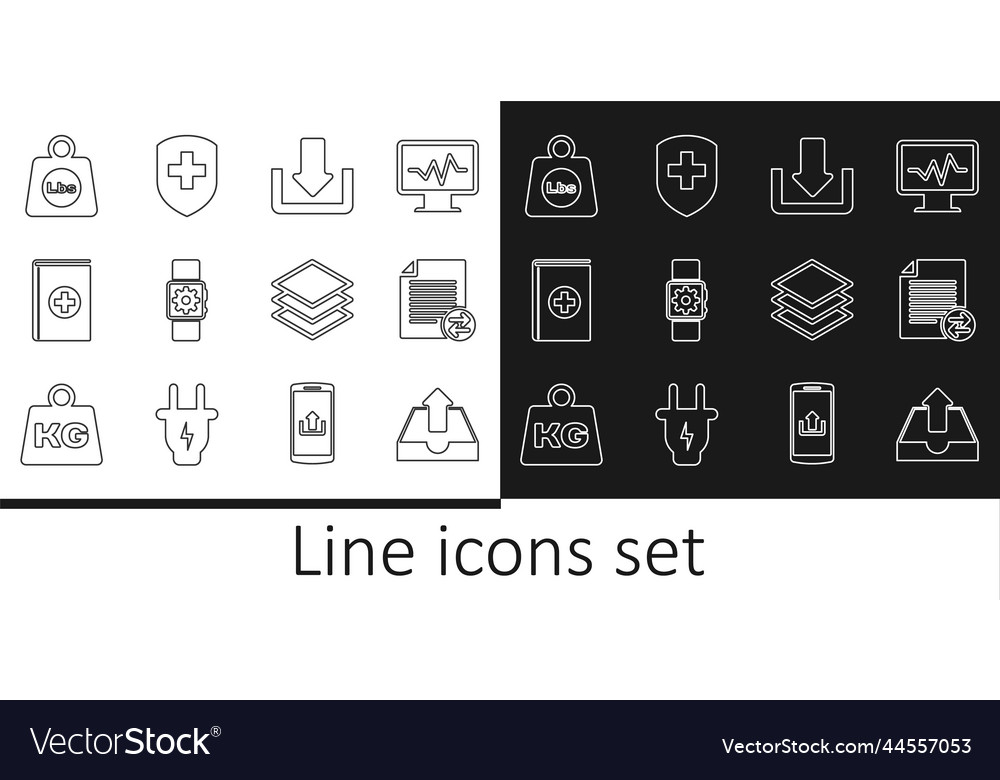 Set line upload inbox transfer files download vector image Set line upload inbox transfer files download