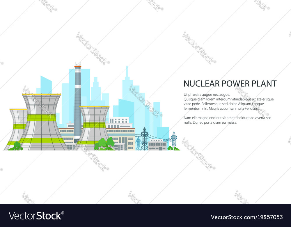 White banner with nuclear power plant