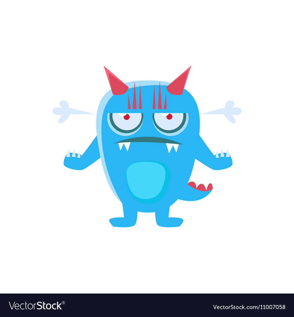 Angry blue monster with horns and spiky tail