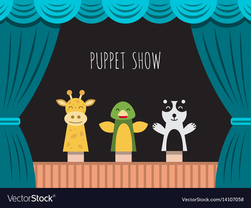 Children perform puppet show on stage Royalty Free Vector