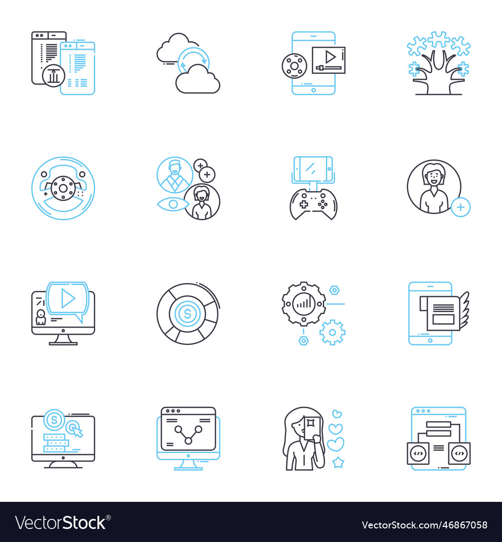 Cyber world linear icons set encryption hackers vector image Cyber world linear icons set encryption hackers