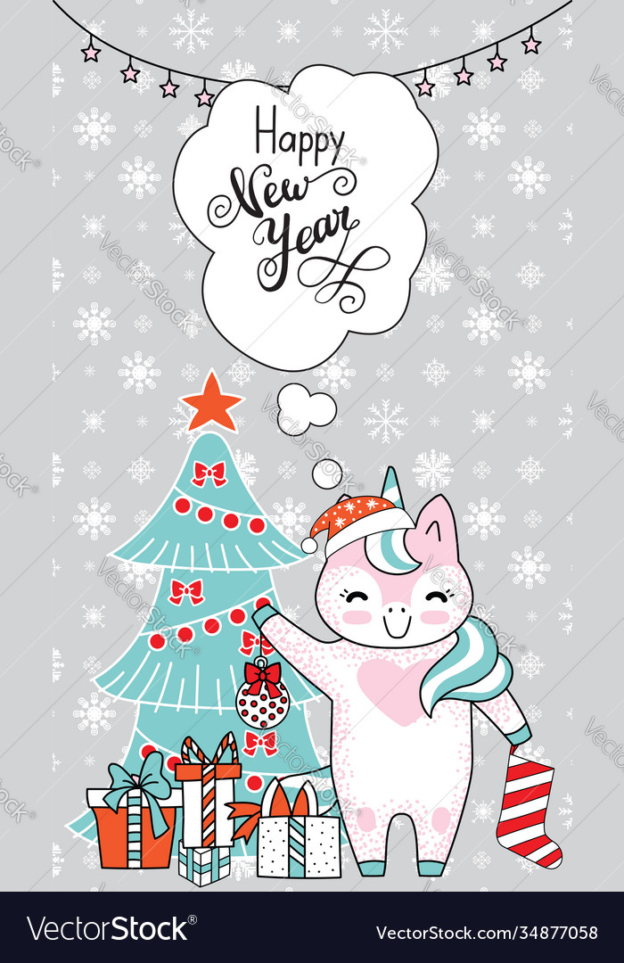 Greeting card christmas with unicorn