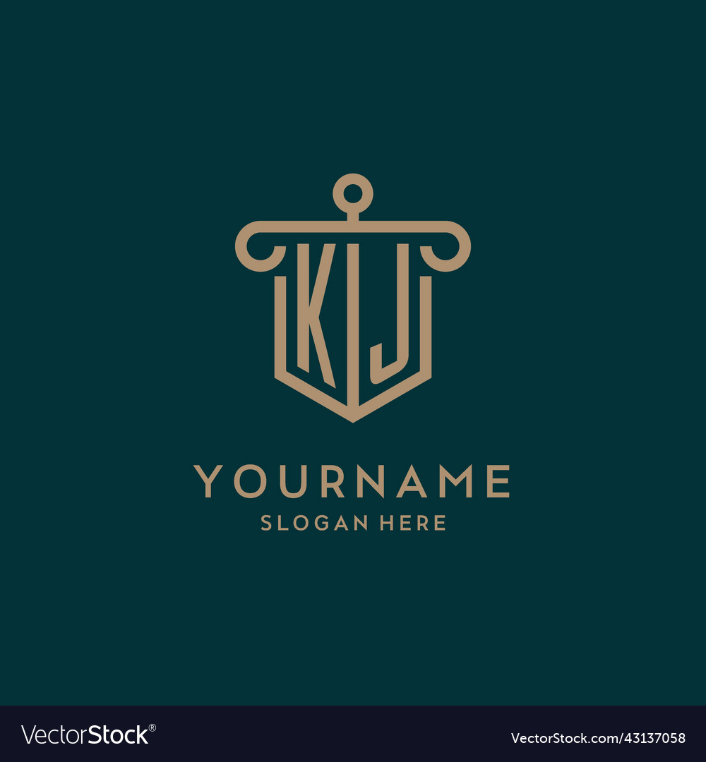 Kj monogram initial logo design with shield