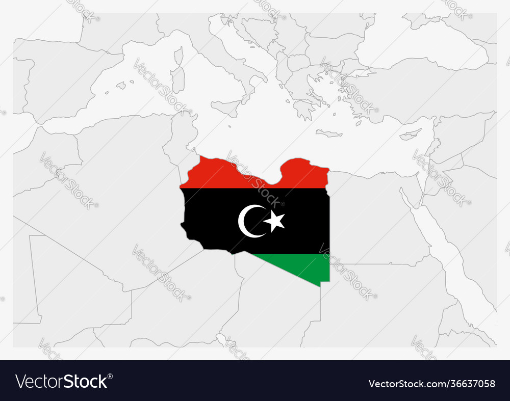 Libya map highlighted in flag colors
