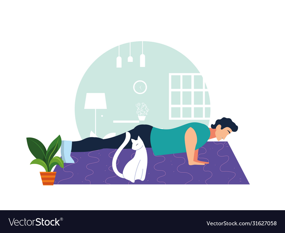 Man doing muscle exercises in living room Vector Image