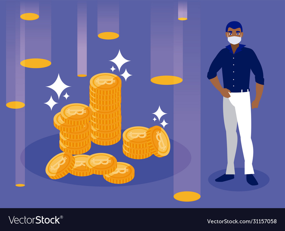Man with mask and bitcoins design