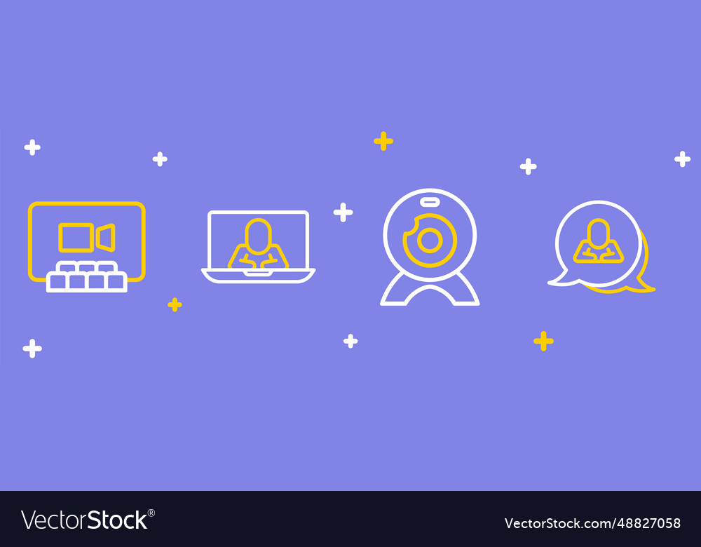 Set line speech bubble chat web camera video