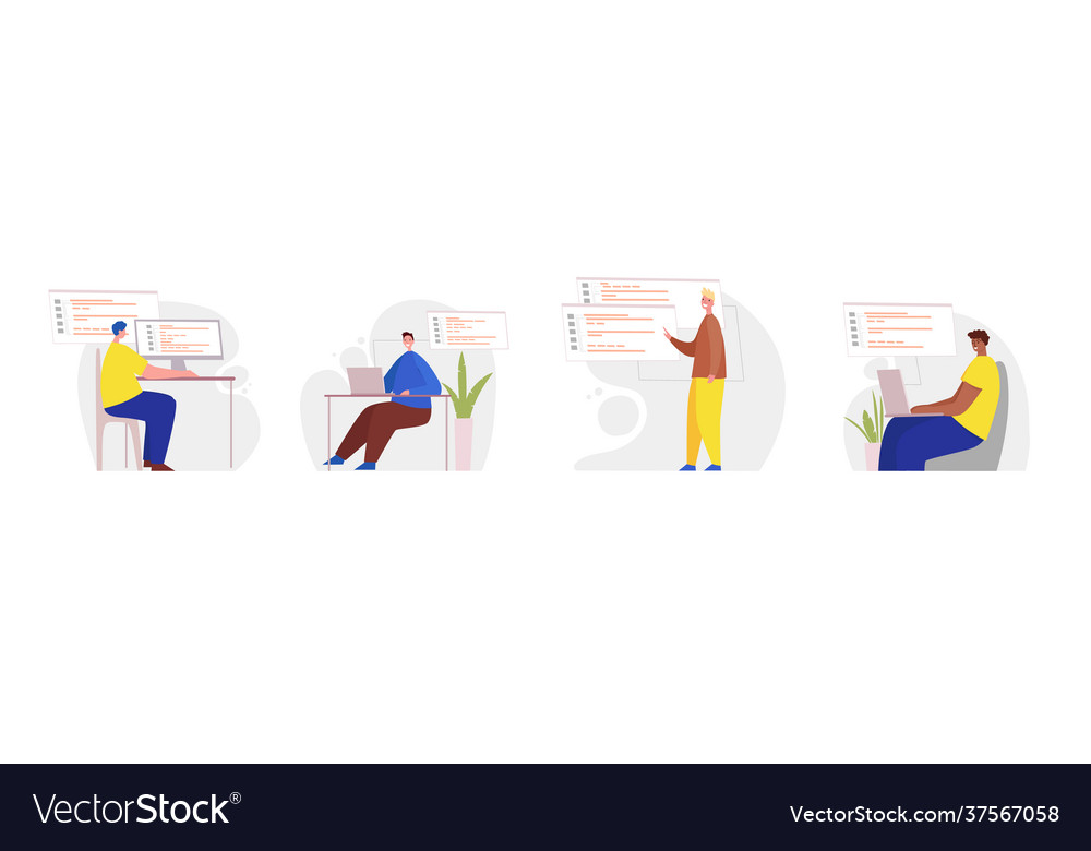 Set programmers working on web development vector image Set programmers working on web development