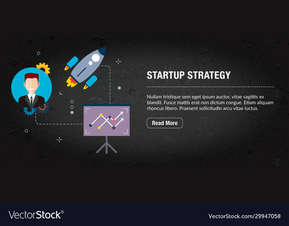 Startup strategy banner internet with icons