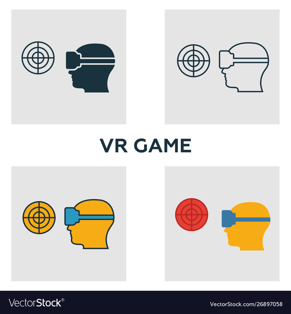 Virtual reality game icon set four elements