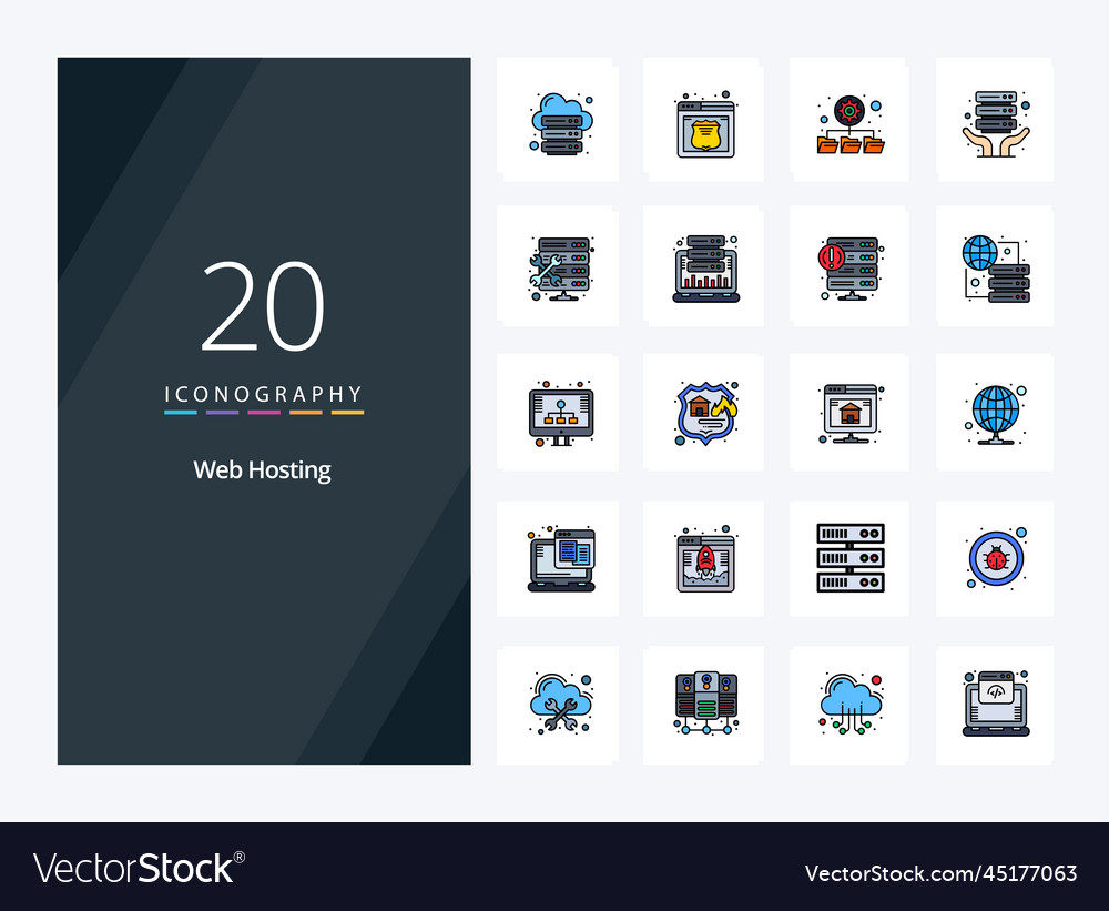20 web hosting line filled icon for presentation